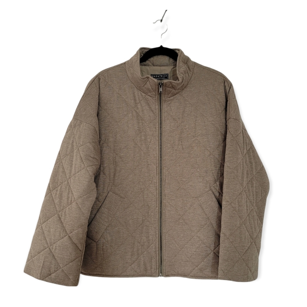 BAGATELLE Khaki Tan High Neck Wide Sleeves Diamond Quilted Jacket